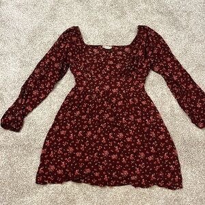 Sweetheart neckline burgundy summer dress  with flowers